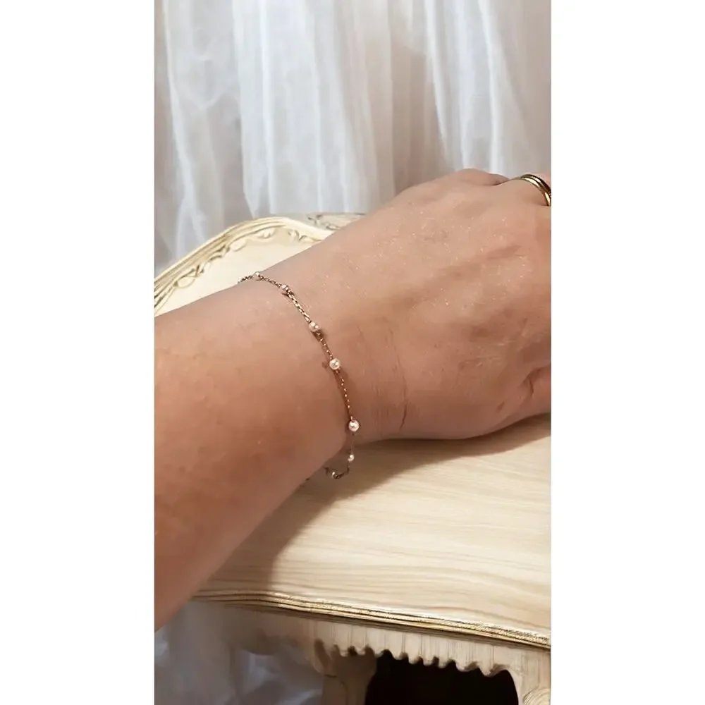Pearl and Gold Tone Bracelet / Anklet 8.75